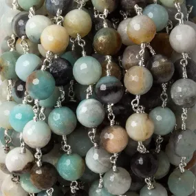 1.5ft - 8mm MultiColor Amazonite faceted round Silver chain