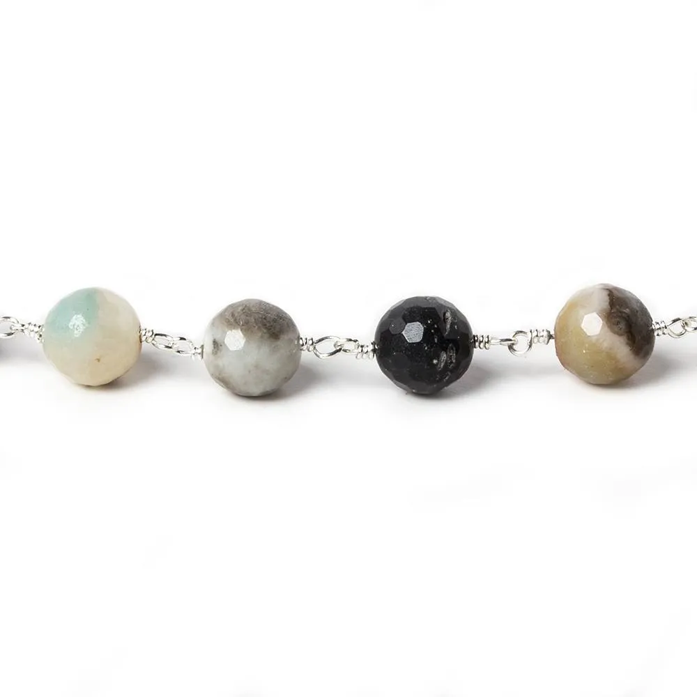 1.5ft - 8mm MultiColor Amazonite faceted round Silver chain