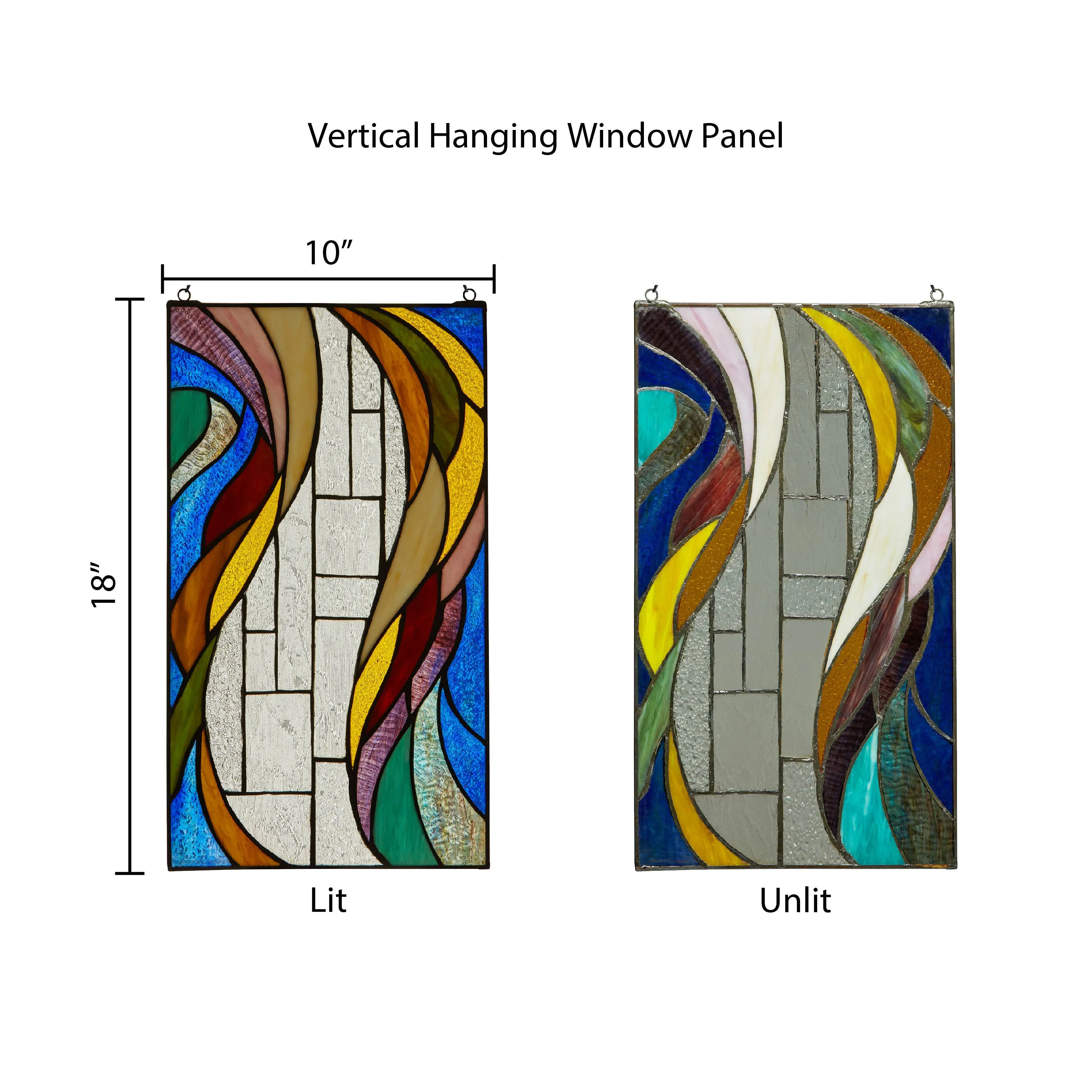 18"H Multicolor Flowing Border Stained Glass Window Panel