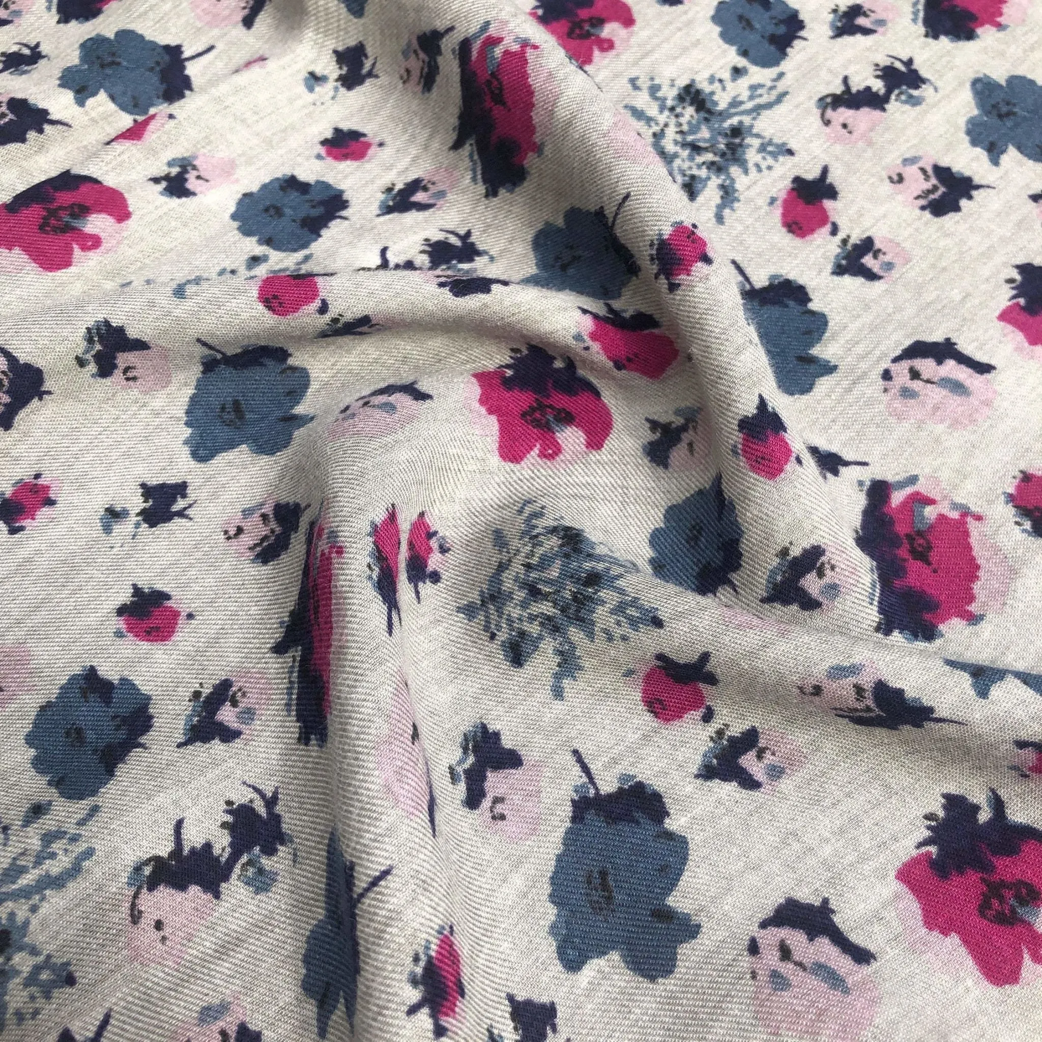 56" Gray Grey 100% Cotton Red Blue Flower Floral Print Woven Fabric By the Yard