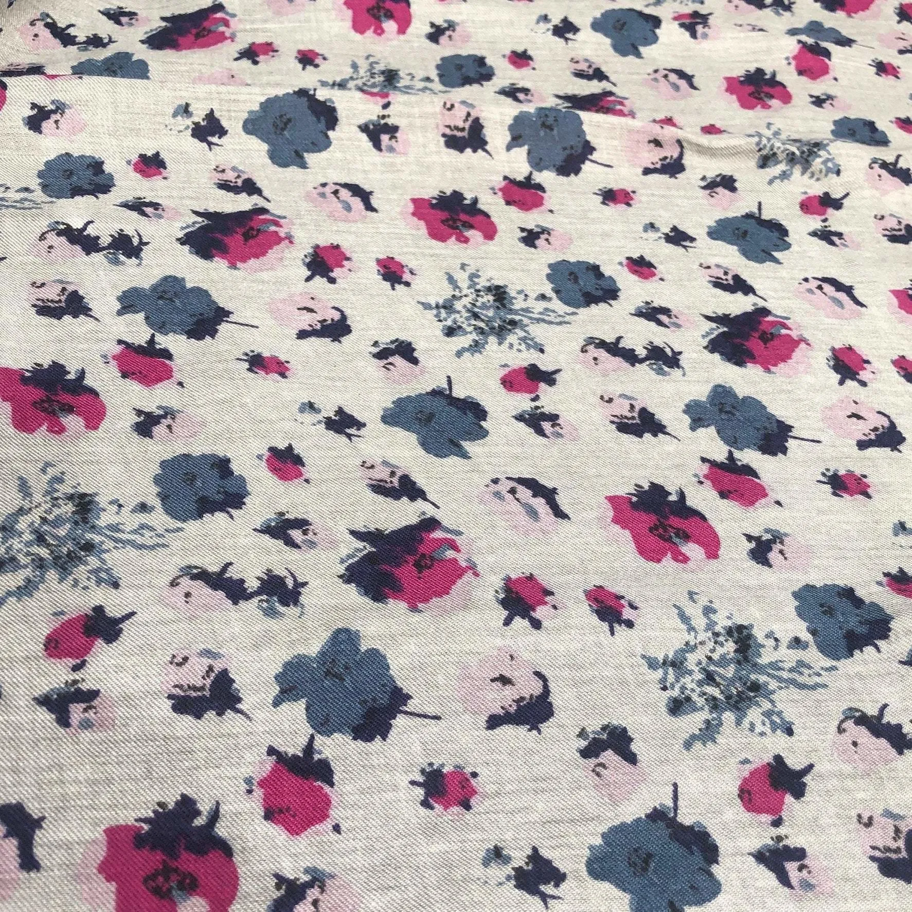 56" Gray Grey 100% Cotton Red Blue Flower Floral Print Woven Fabric By the Yard