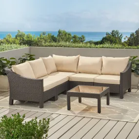 6pc Outdoor Wicker V-shaped Sectional Sofa Set w/ Cushions - NH390003