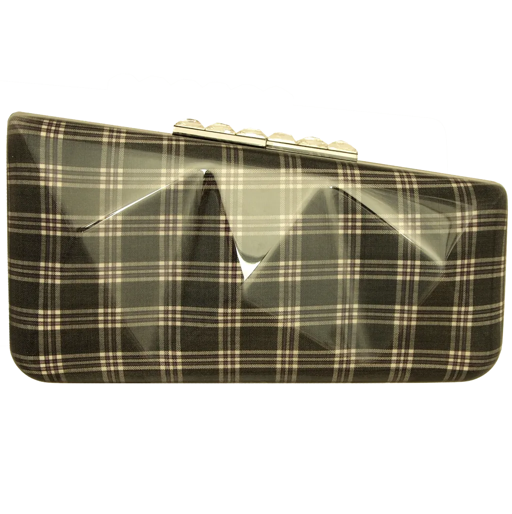 72 Smalldive Grey Laminated Plaid Minaudiere Clutch