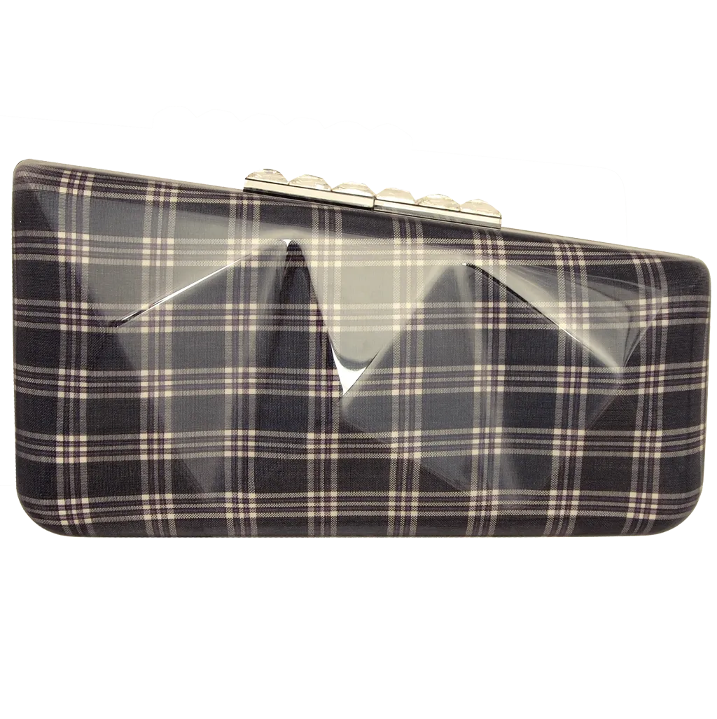 72 Smalldive Navy Laminated Plaid Minaudiere Clutch