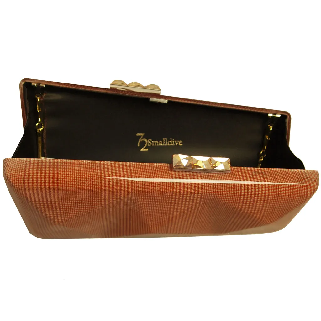 72 Smalldive Orange Laminated Plaid Minaudiere Clutch