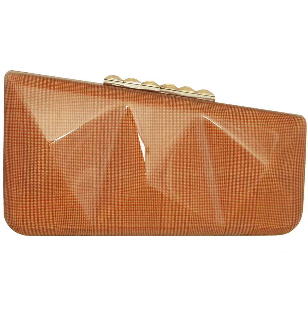 72 Smalldive Orange Laminated Plaid Minaudiere Clutch