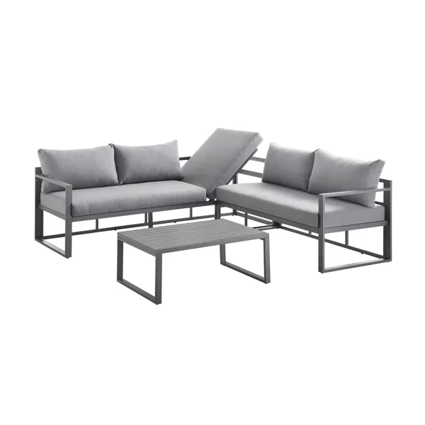 Albany Aluminium Corner Sofa Set with Reclining Back and Coffee Table, Grey