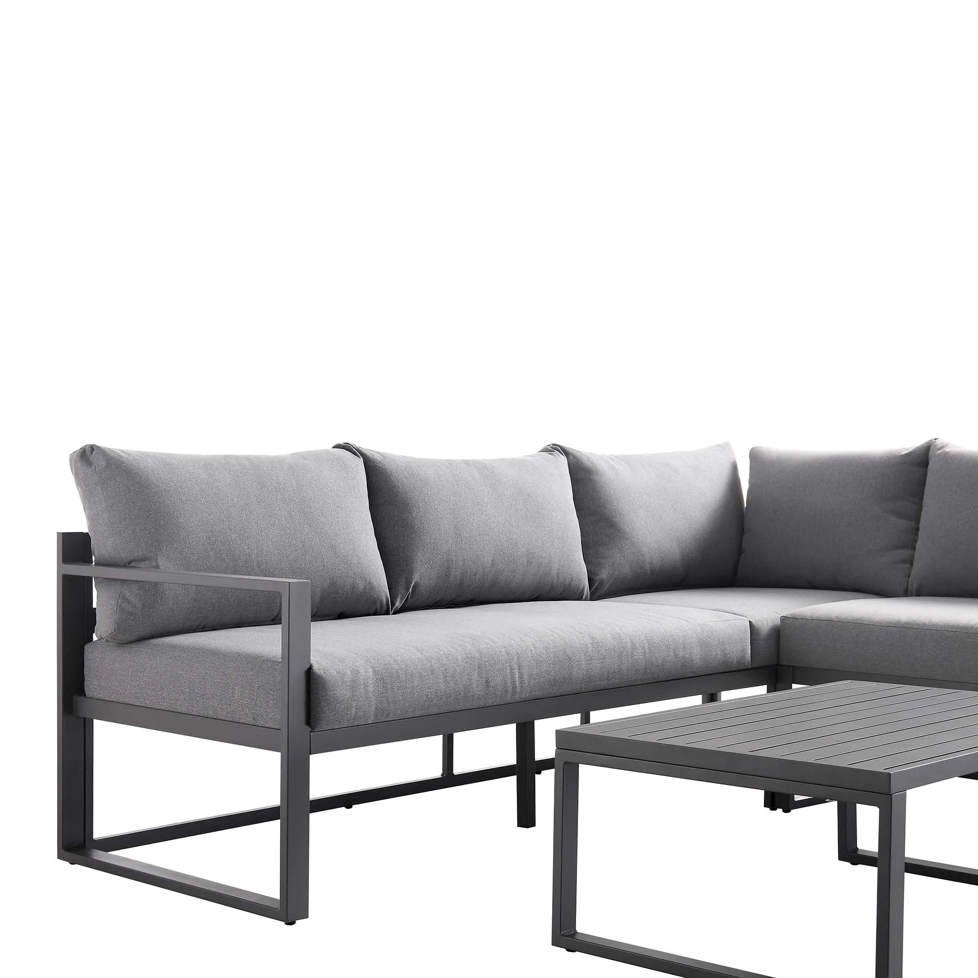 Albany Aluminium Corner Sofa Set with Reclining Back and Coffee Table, Grey