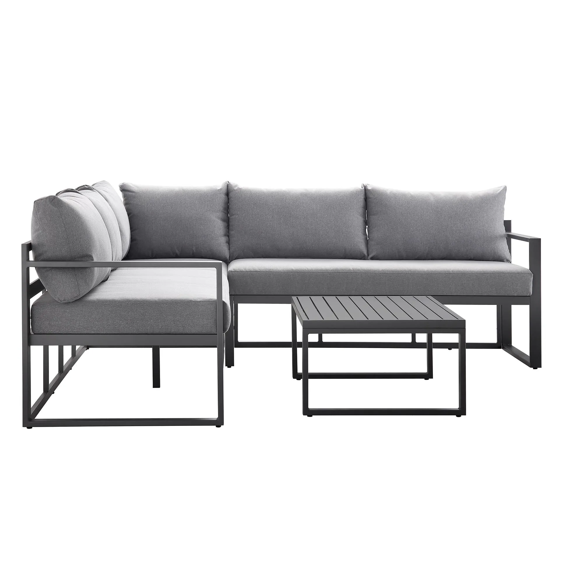 Albany Aluminium Corner Sofa Set with Reclining Back and Coffee Table, Grey