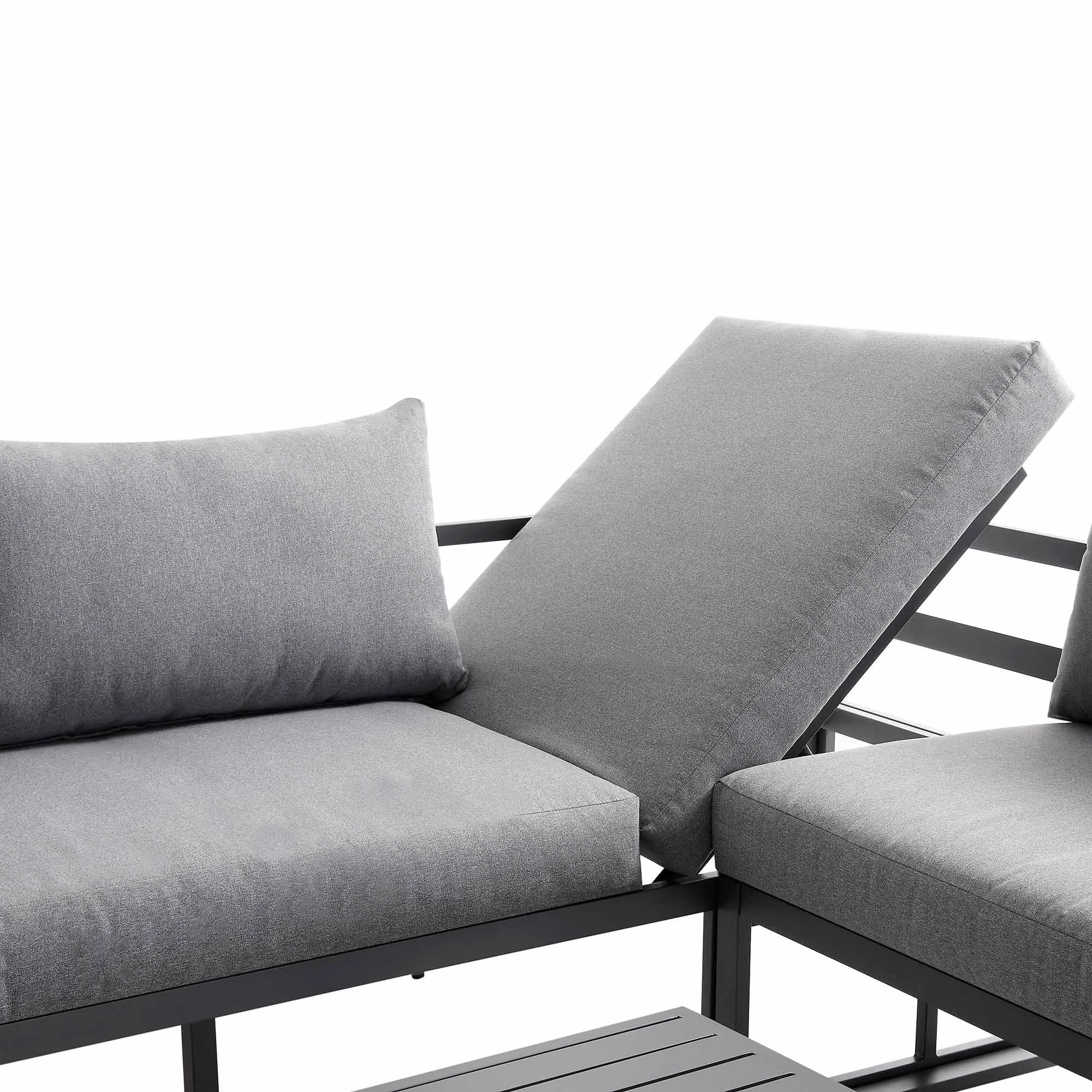 Albany Aluminium Corner Sofa Set with Reclining Back and Coffee Table, Grey