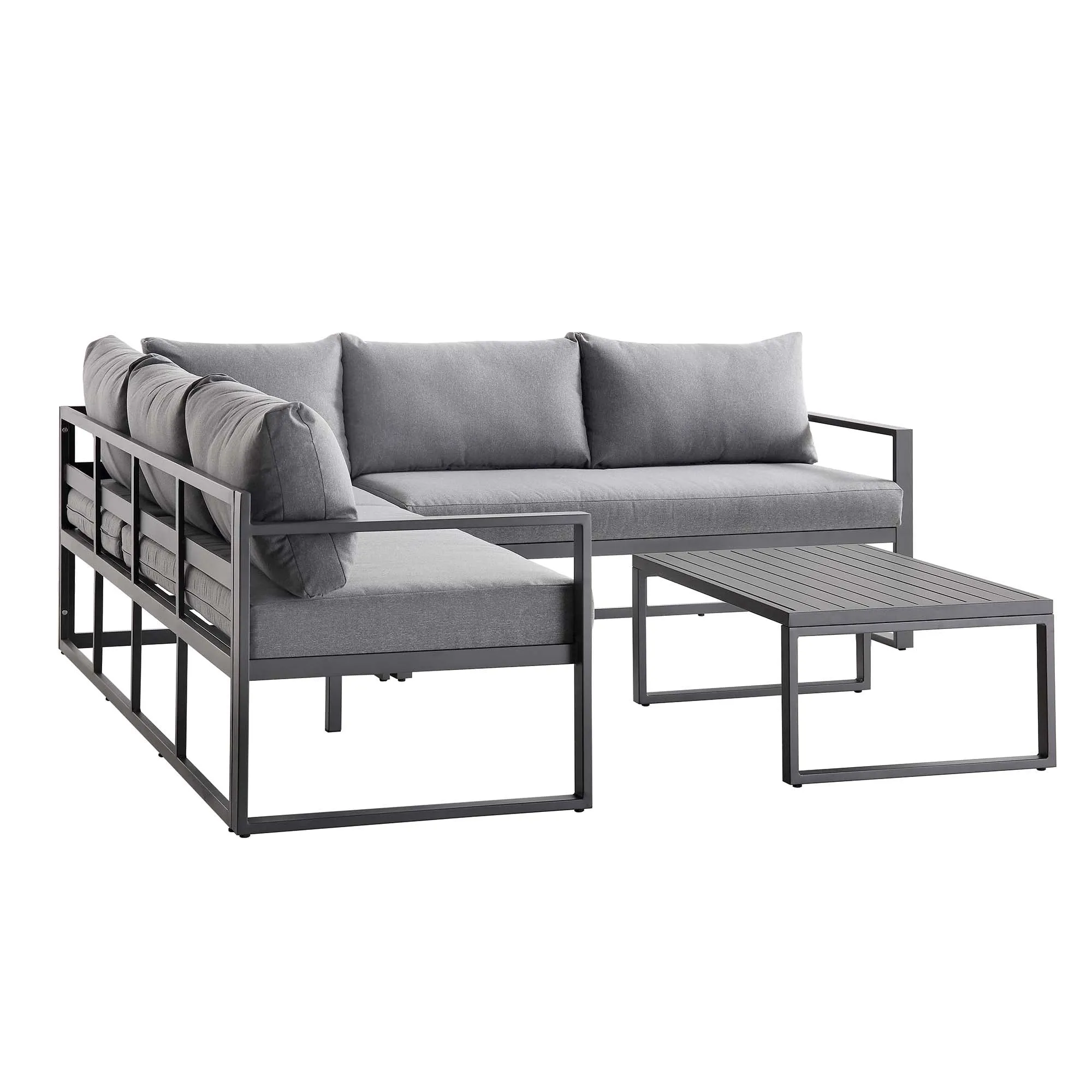 Albany Aluminium Corner Sofa Set with Reclining Back and Coffee Table, Grey