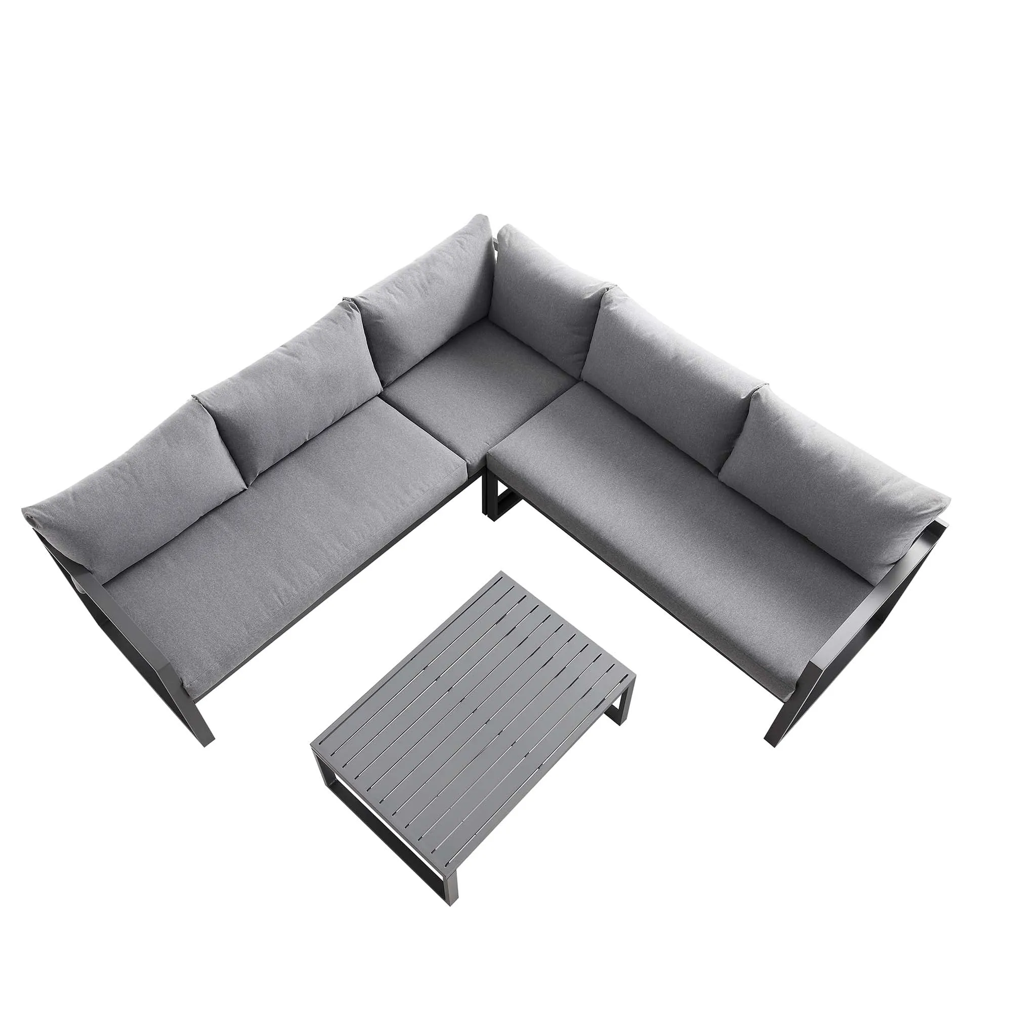 Albany Aluminium Corner Sofa Set with Reclining Back and Coffee Table, Grey