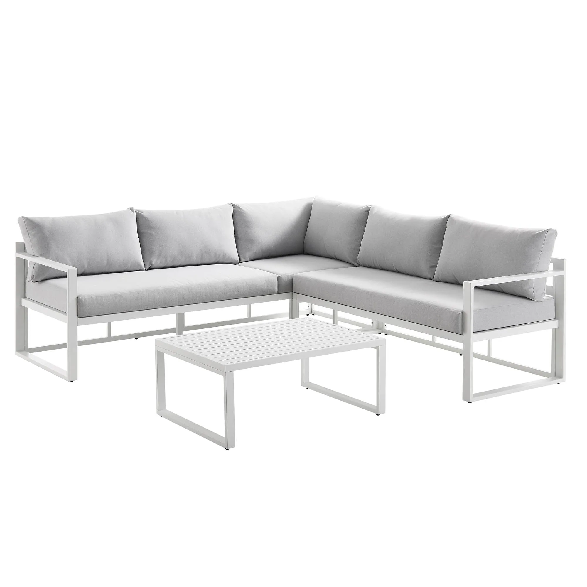 Albany Aluminium Corner Sofa Set with Reclining Back and Coffee Table, White