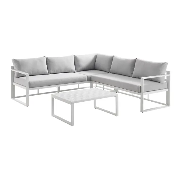 Albany Aluminium Corner Sofa Set with Reclining Back and Coffee Table, White