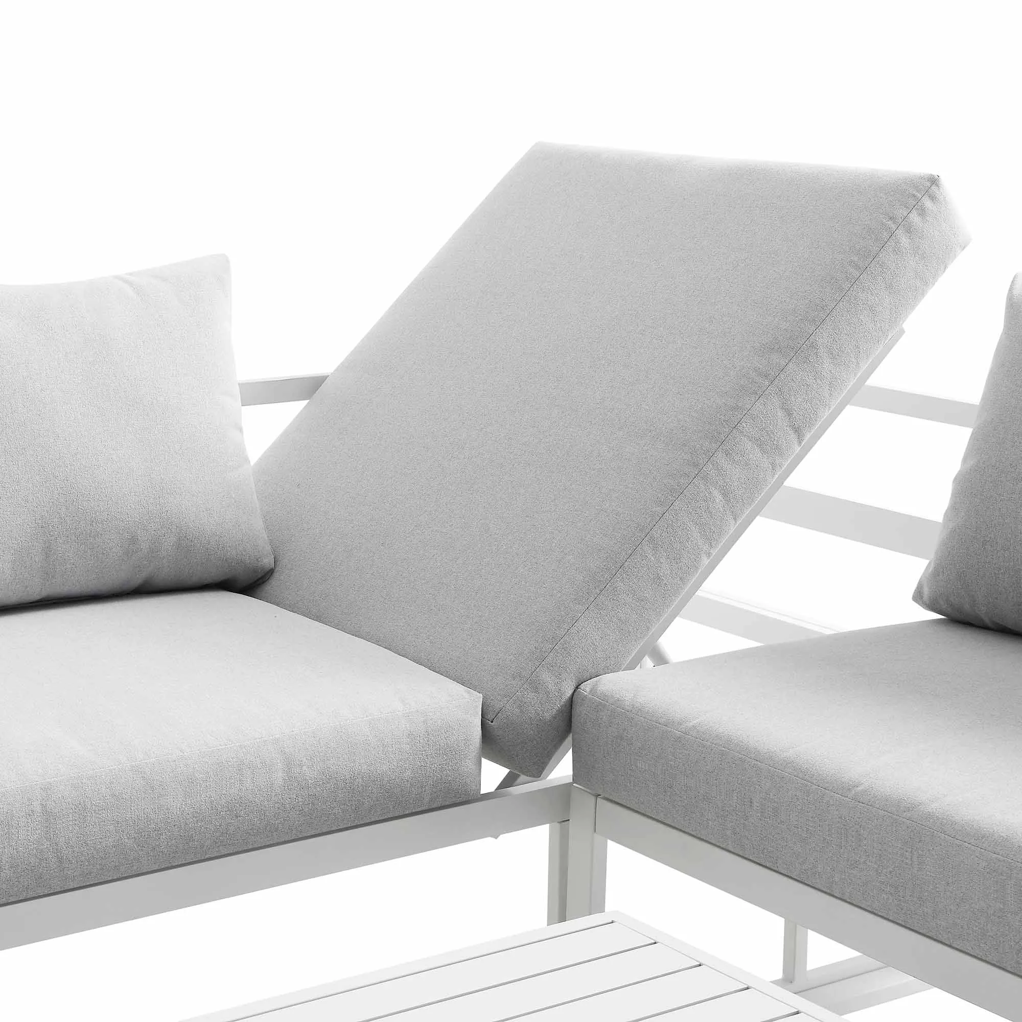 Albany Aluminium Corner Sofa Set with Reclining Back and Coffee Table, White