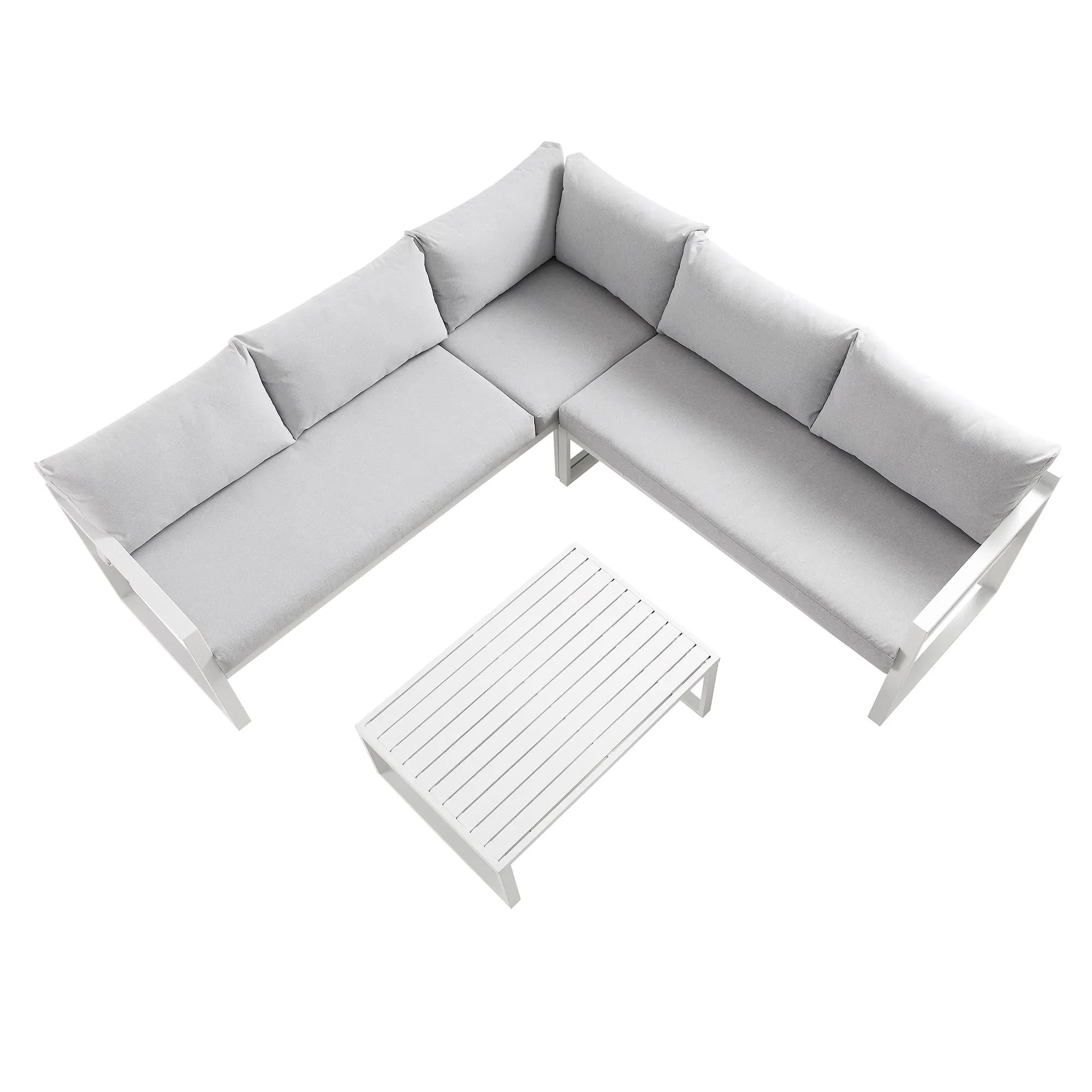 Albany Aluminium Corner Sofa Set with Reclining Back and Coffee Table, White