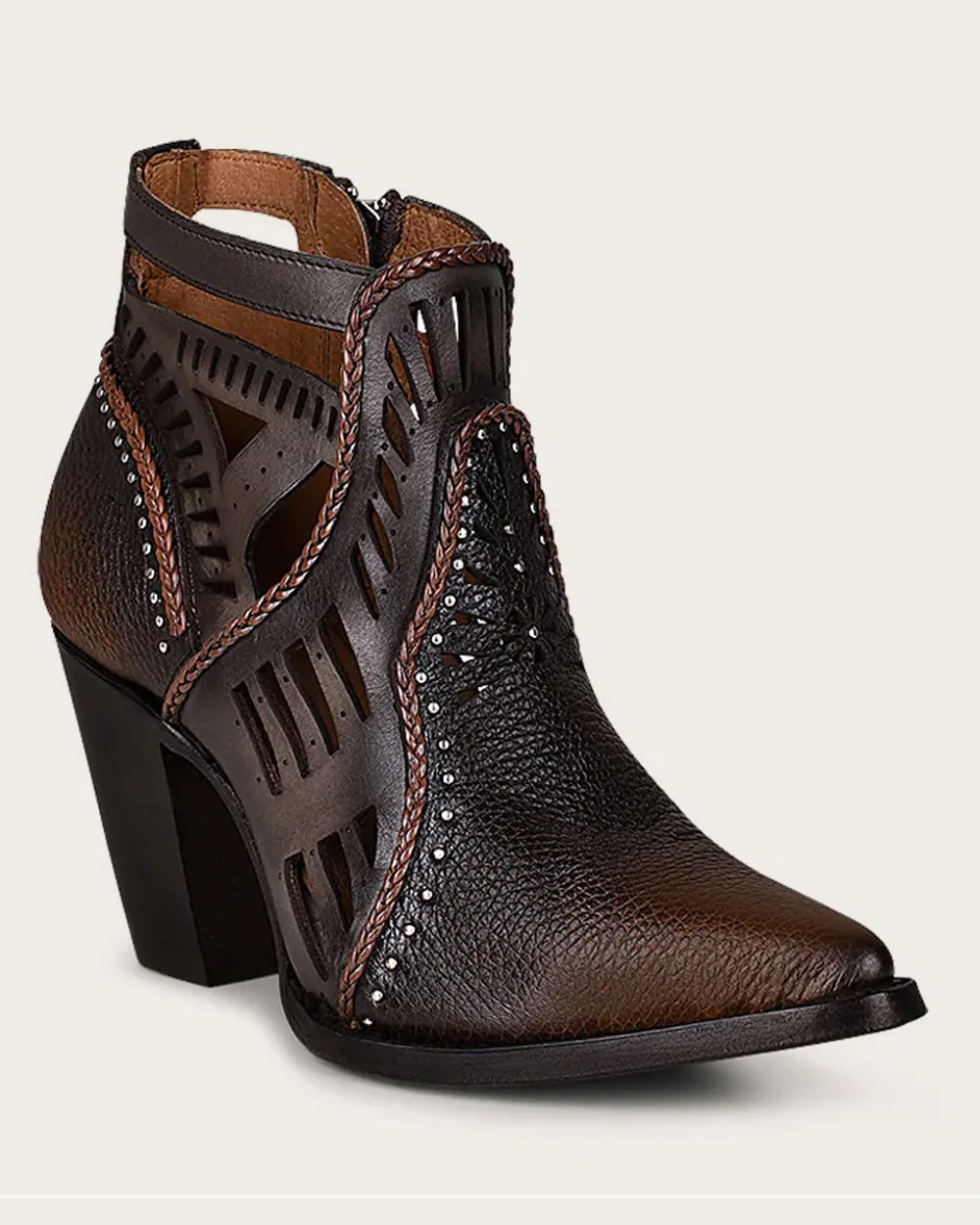 Ankle perforated brown bootie