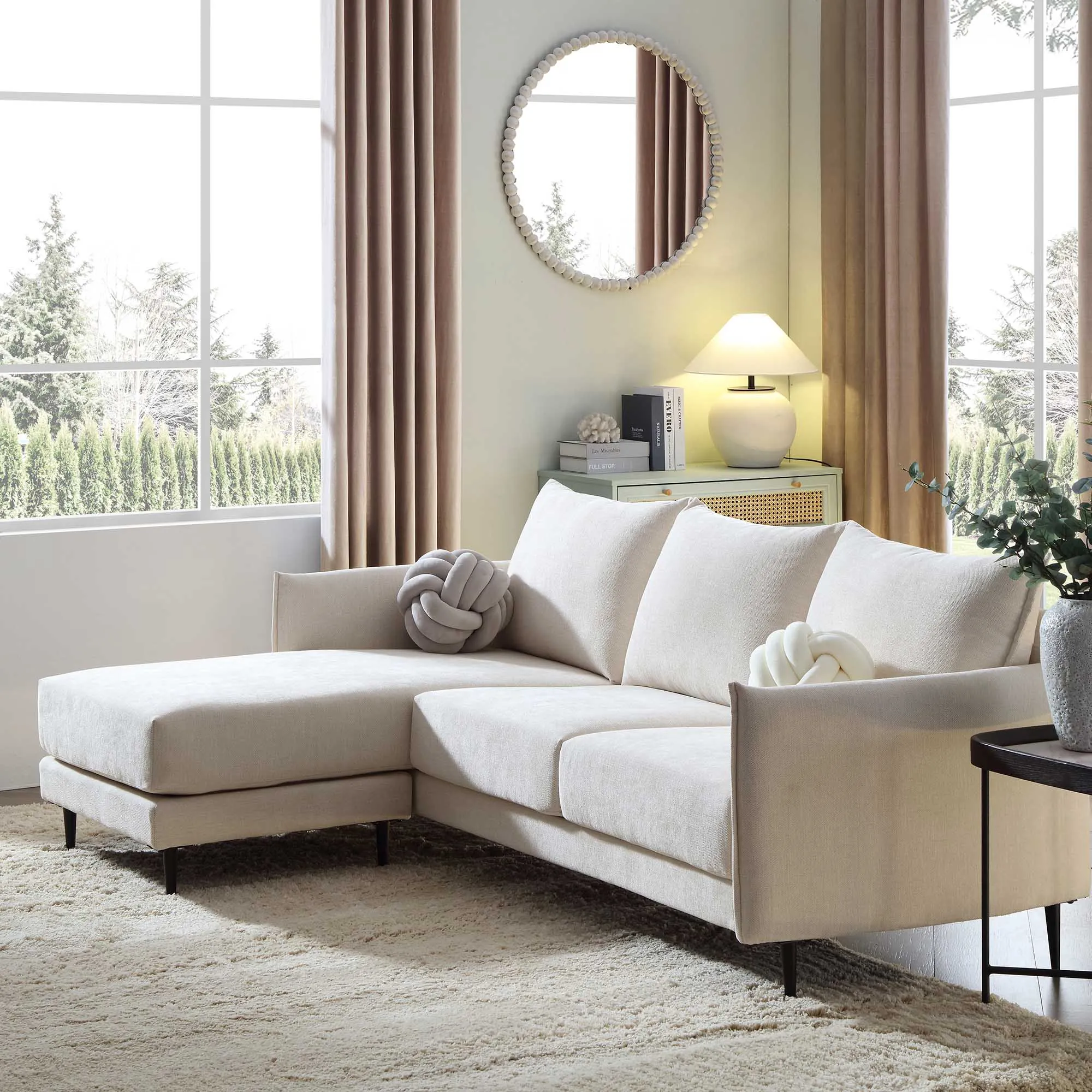 Bari Light Beige Woven Fabric Chaise Sofa