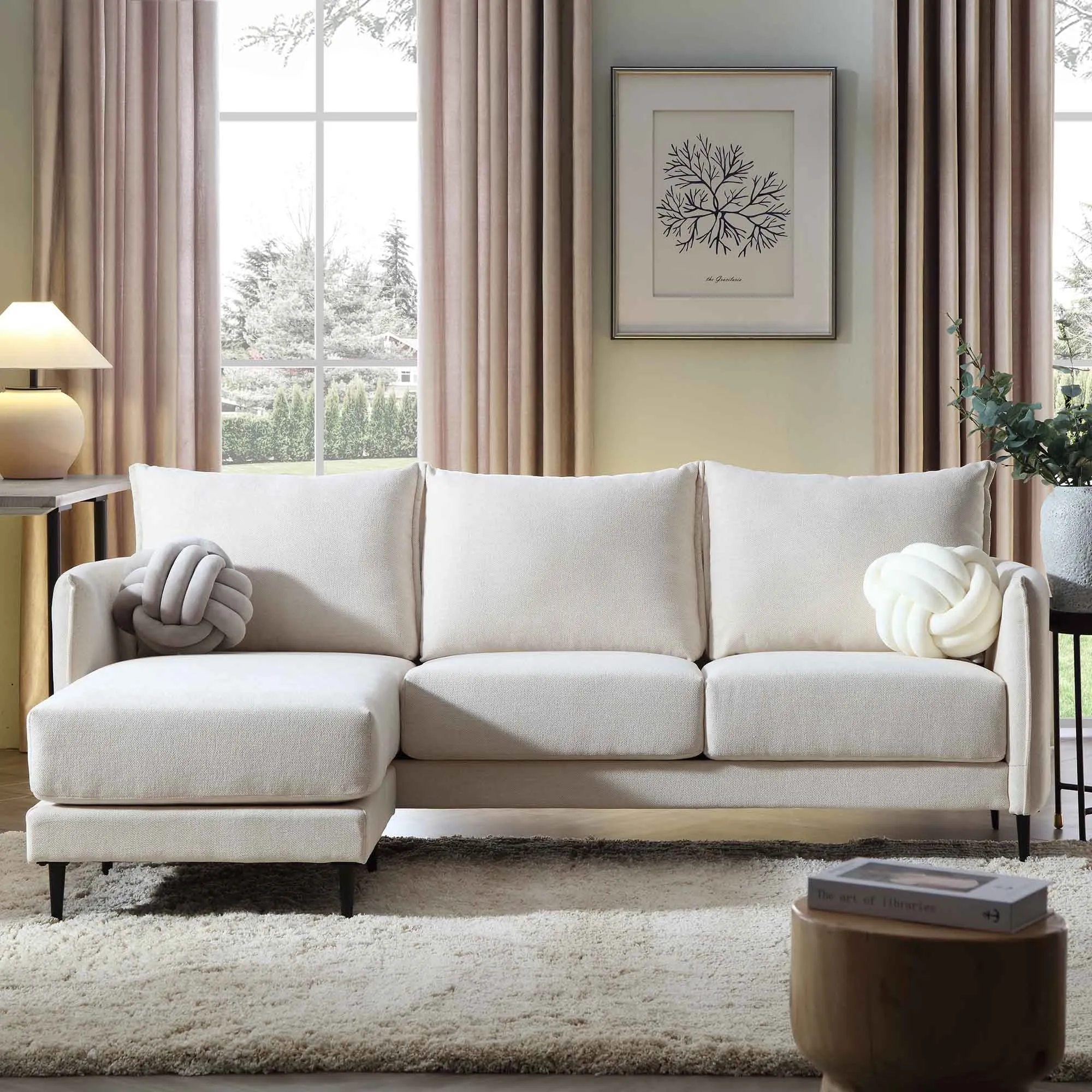 Bari Light Beige Woven Fabric Chaise Sofa