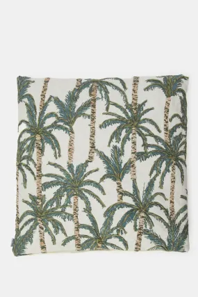 Beige And Green Palm Print With Embroidery Cushion