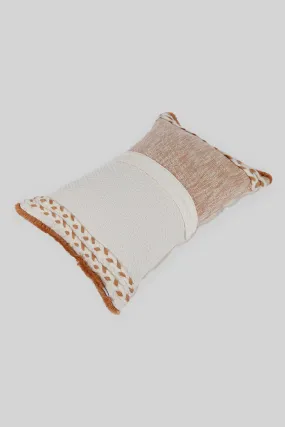 Beige And Ivory Woven Patchwork Cushion