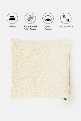 Beige Embellished Beaded Premium Cushion