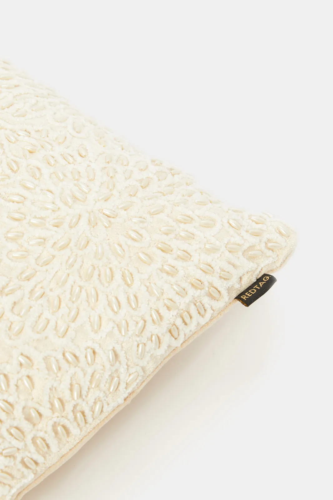 Beige Embellished Beaded Premium Cushion