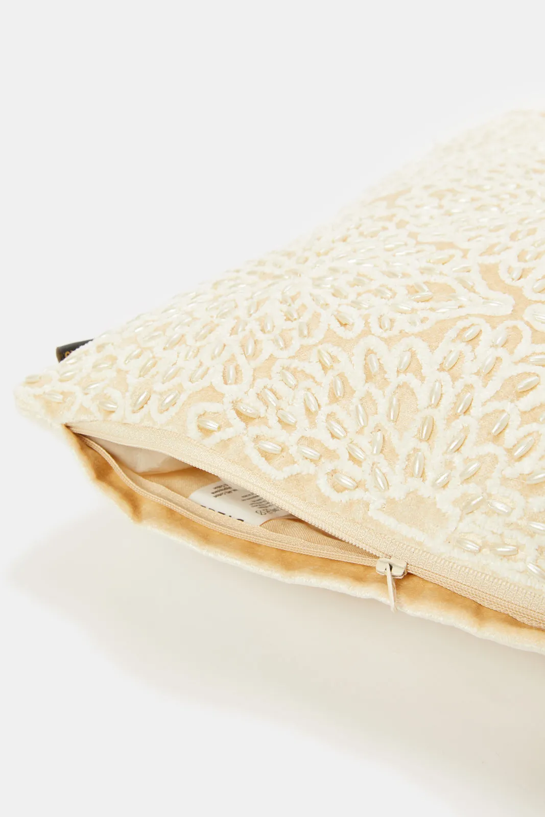 Beige Embellished Beaded Premium Cushion