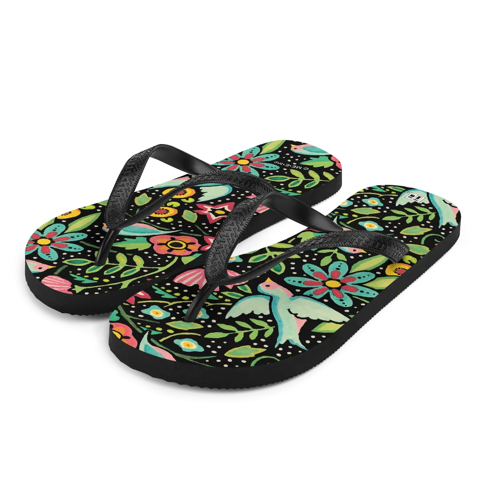 Birds Amidst Flowers Flip-Flops