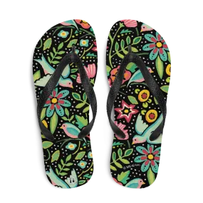 Birds Amidst Flowers Flip-Flops