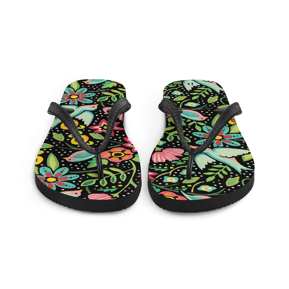 Birds Amidst Flowers Flip-Flops