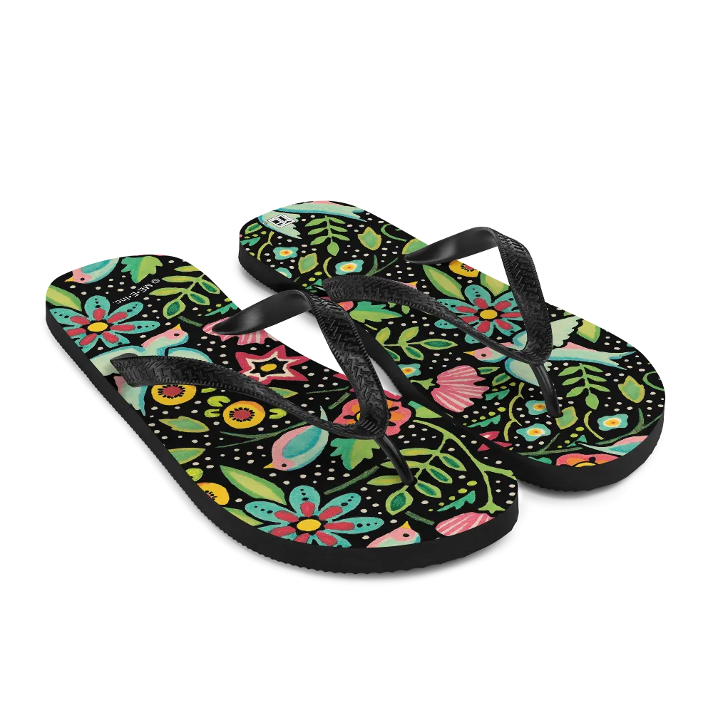 Birds Amidst Flowers Flip-Flops