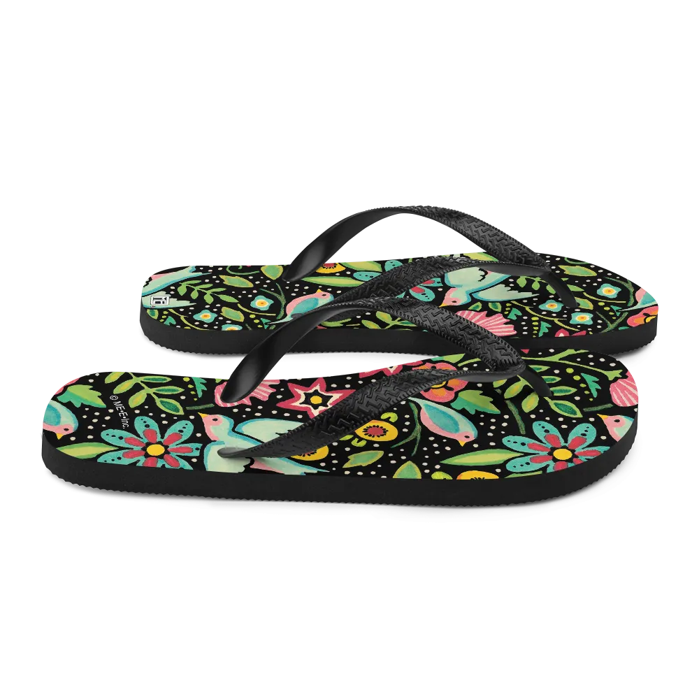 Birds Amidst Flowers Flip-Flops