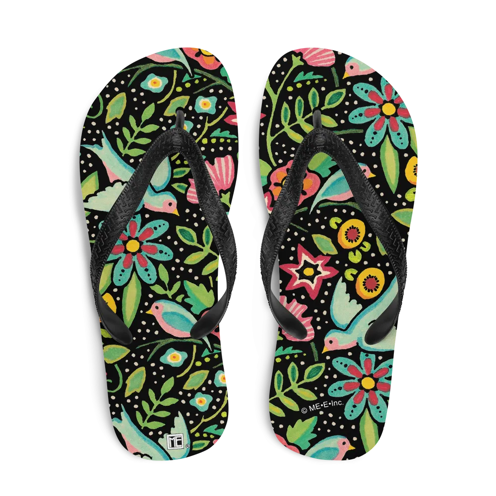 Birds Amidst Flowers Flip-Flops