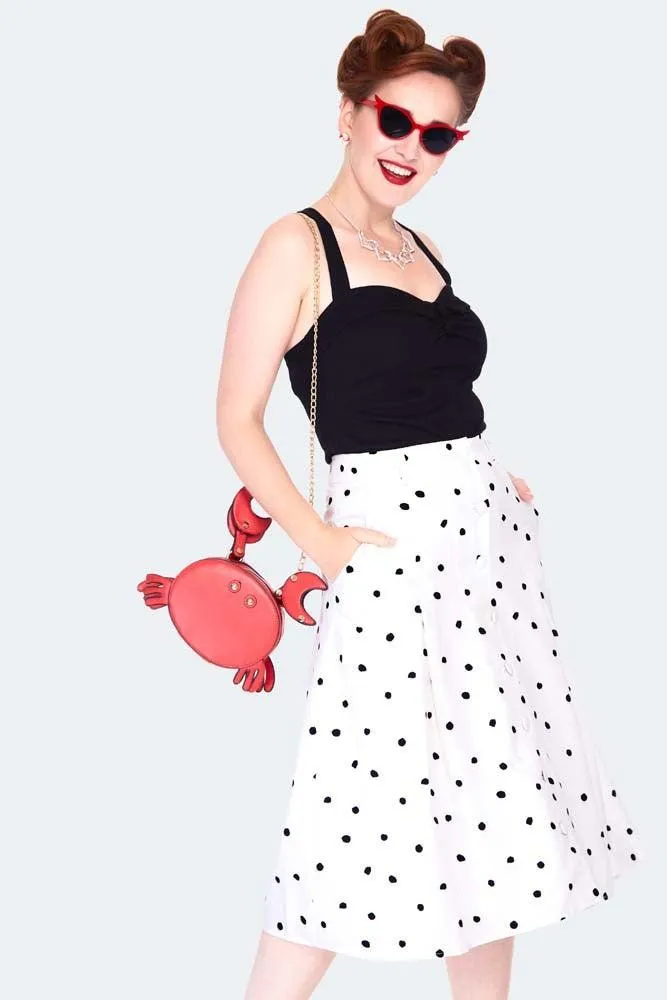 Black & White Polka Dot Button Front Midi Skirt