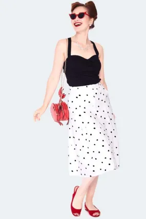 Black & White Polka Dot Button Front Midi Skirt