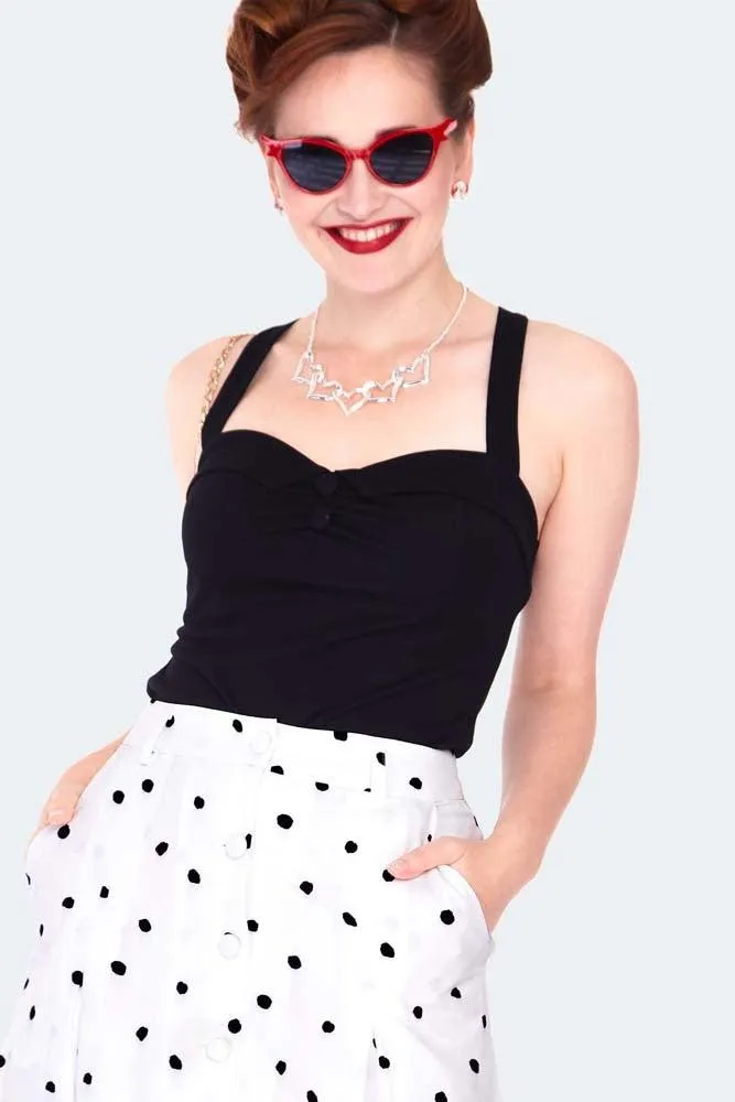 Black & White Polka Dot Button Front Midi Skirt