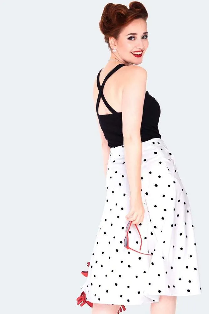 Black & White Polka Dot Button Front Midi Skirt