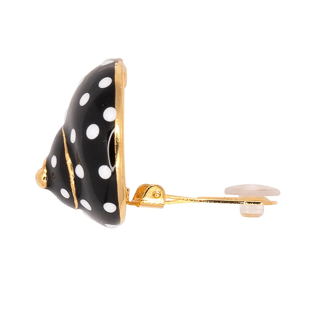 Black with White Dots Shell Clip Earrings