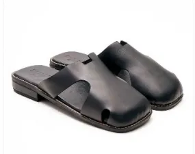 Bloke Black Migrant Mule Slippers with cut-outs