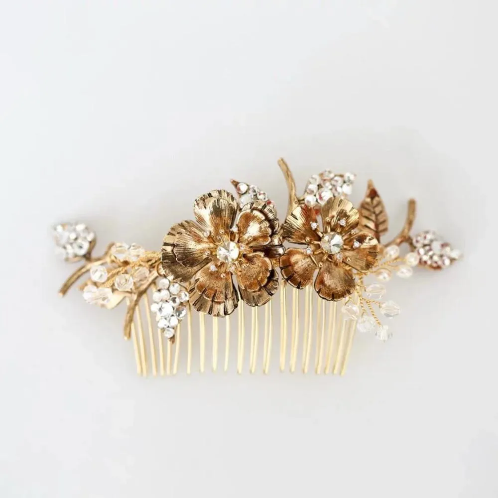 C180. vintage brass hair combs headband bridal hairpiece, boho romantic brass hairpiece