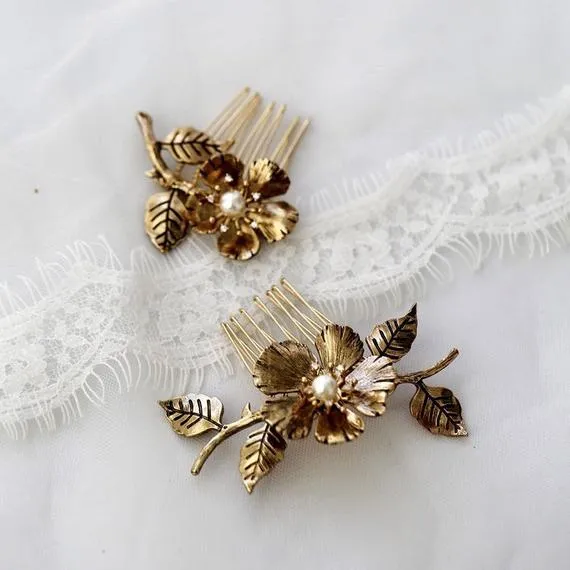 C180. vintage brass hair combs headband bridal hairpiece, boho romantic brass hairpiece