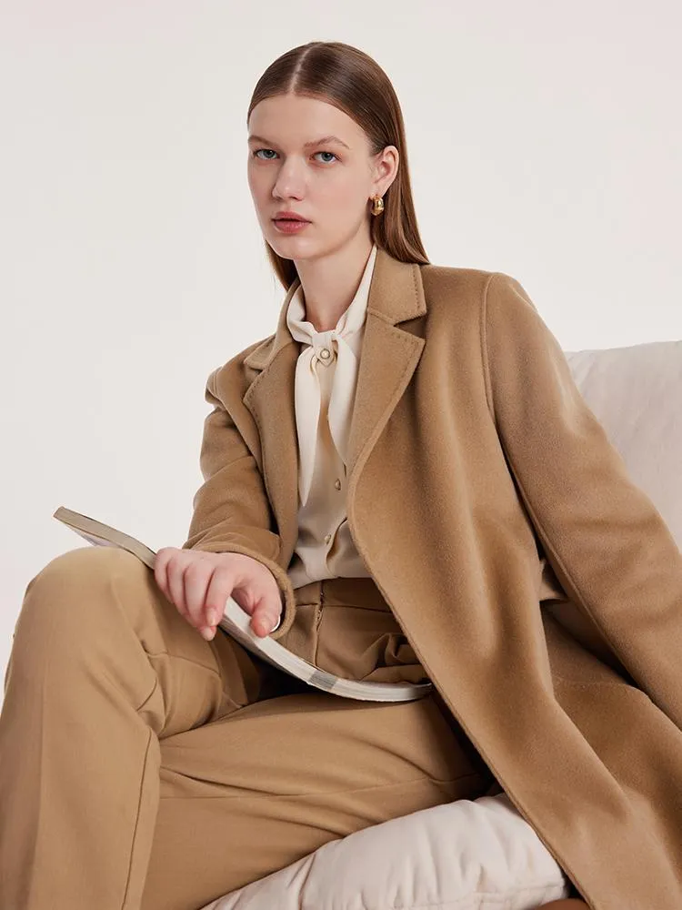 Camel Wool Double-Faced Notched Lapel Women Coat