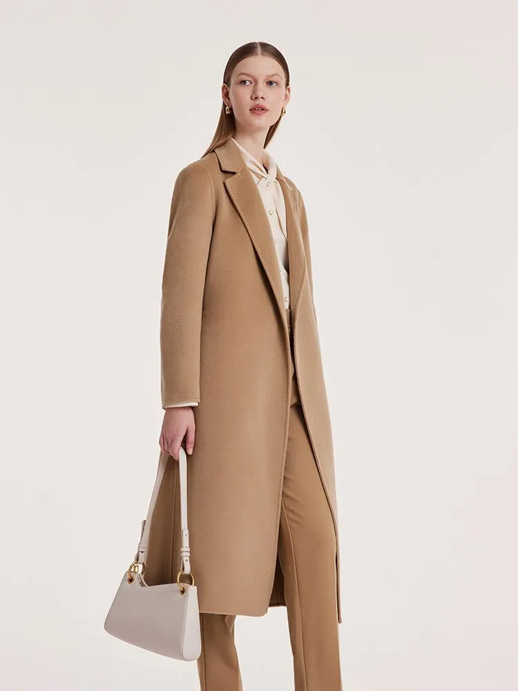 Camel Wool Double-Faced Notched Lapel Women Coat