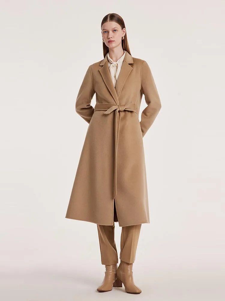 Camel Wool Double-Faced Notched Lapel Women Coat