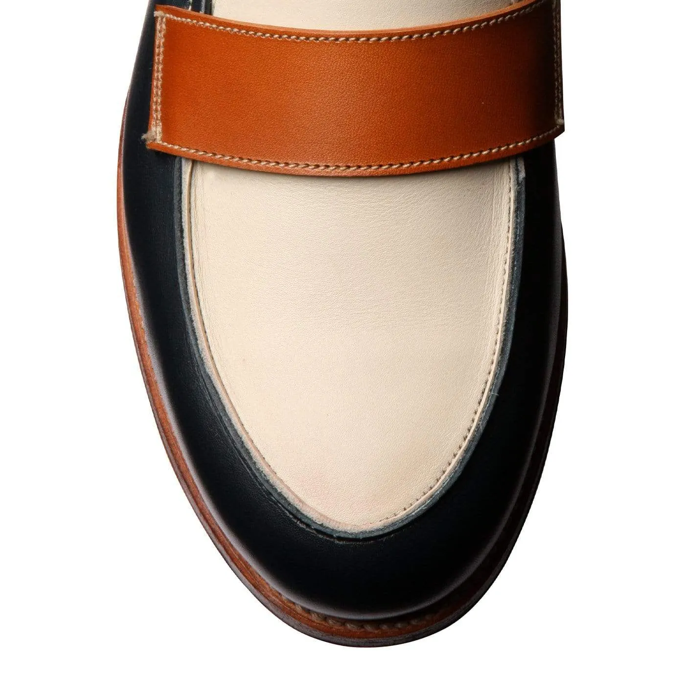 Clare Navy, Ivory & Tan Burnished Calf