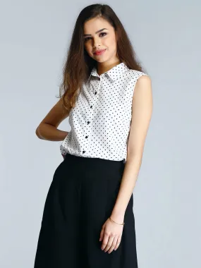 Collared Polka Dot Shirt - White and Black