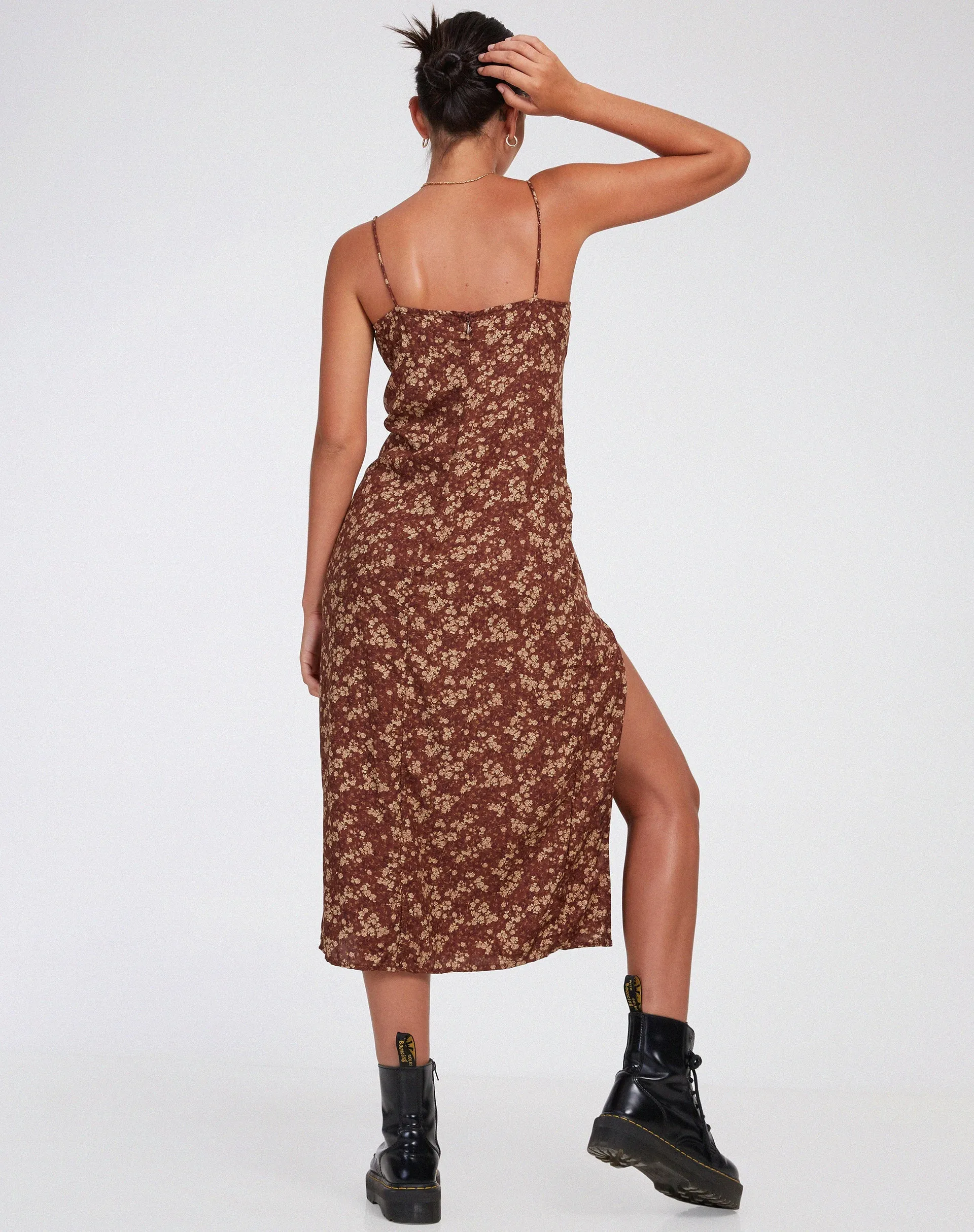 Cypress Maxi Dress in Earthy Floral Brown