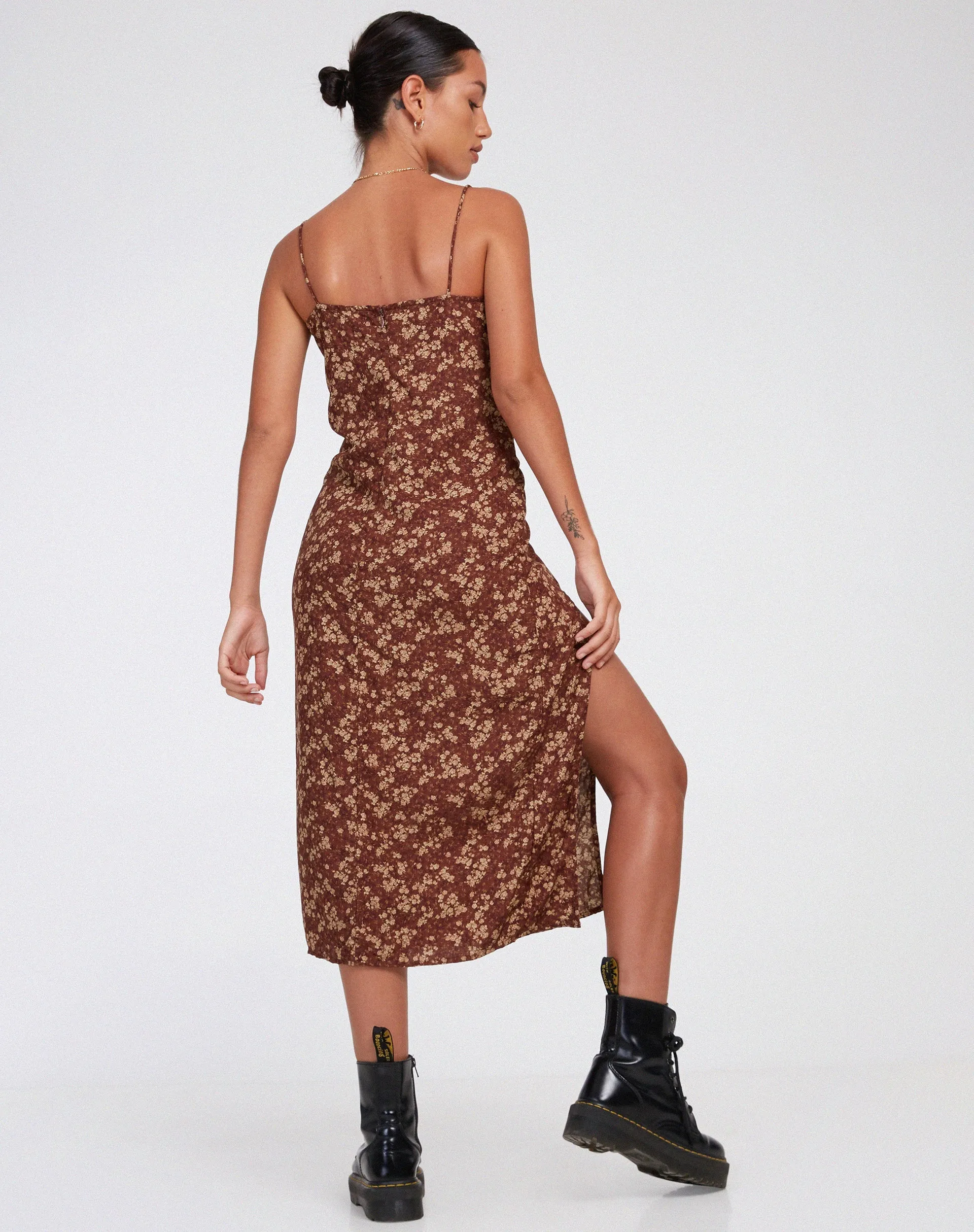 Cypress Maxi Dress in Earthy Floral Brown