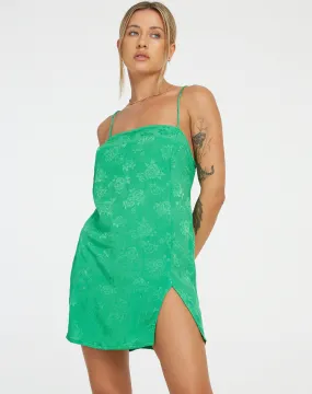 Datista Mini Dress in Satin Rose Jade Green